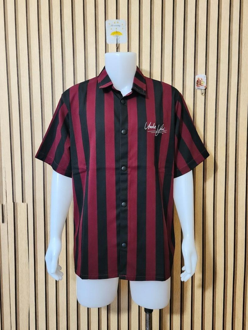 Uncle Lani's Burgundy & Black Stripe Bowling Shirt