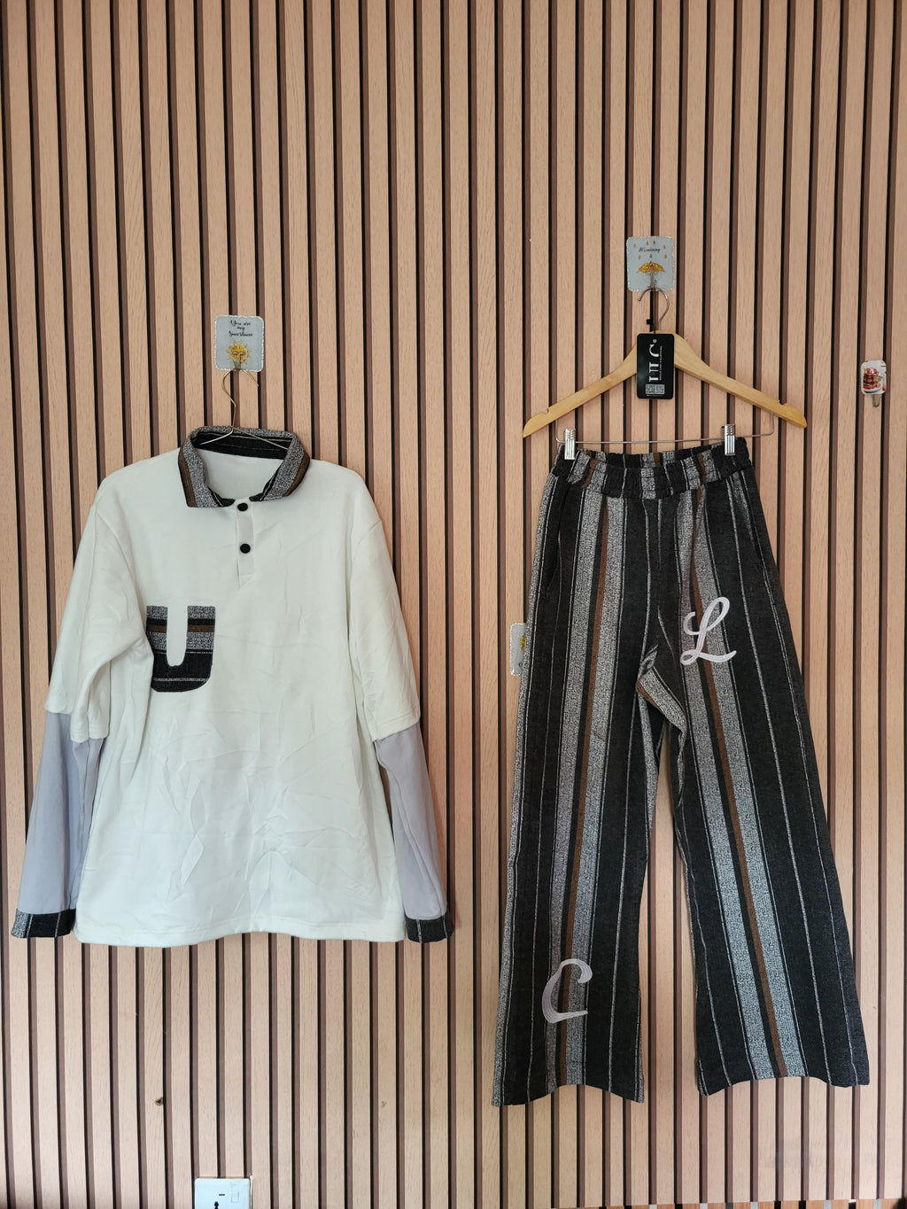 Uncle Lani’s Colorblock Polo Shirt & Striped Lounge Pants Set