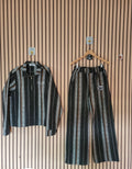 Uncle Lani's Black & Silver Metallic Stripe Zip Jacket & Wide-Leg Pants Set