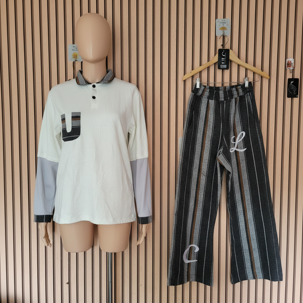 Uncle Lani’s Colorblock Polo Shirt & Striped Lounge Pants Set