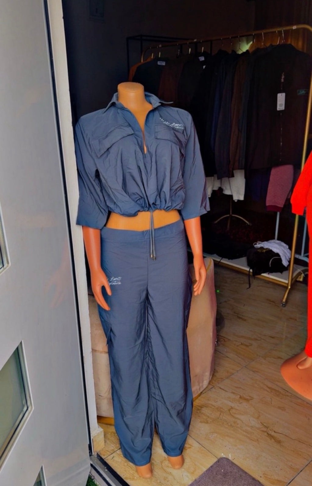 Uncle Lani's Black Zip Crop Jacket & Cargo Pants Set