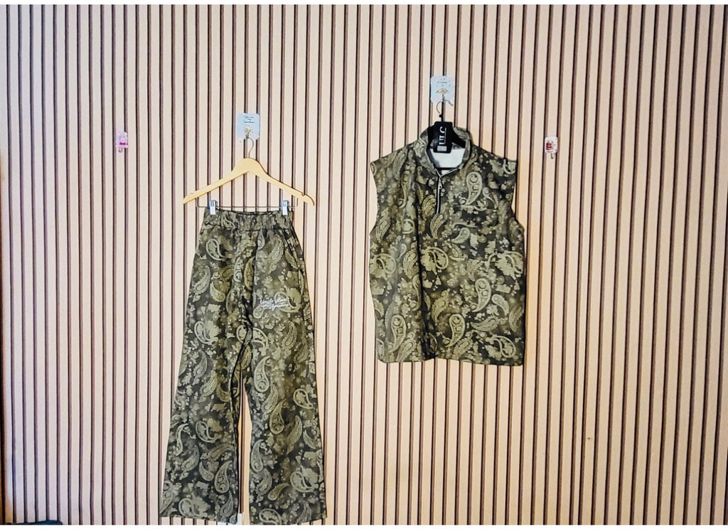 ULC Olive Paisley Vest & Wide-Leg Pants Set