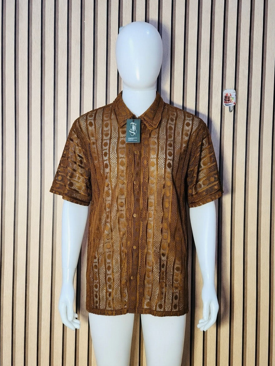 Lani's Golden Brown Lace Short Sleeve Shirt