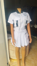 Uncle Lani's White Utility Crop Top & Pleated Skirt Set