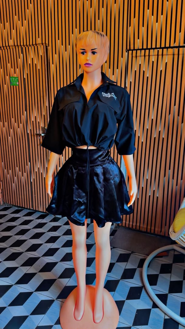 ULC Black Signature Crop Shirt & Satin Mini Skirt Set