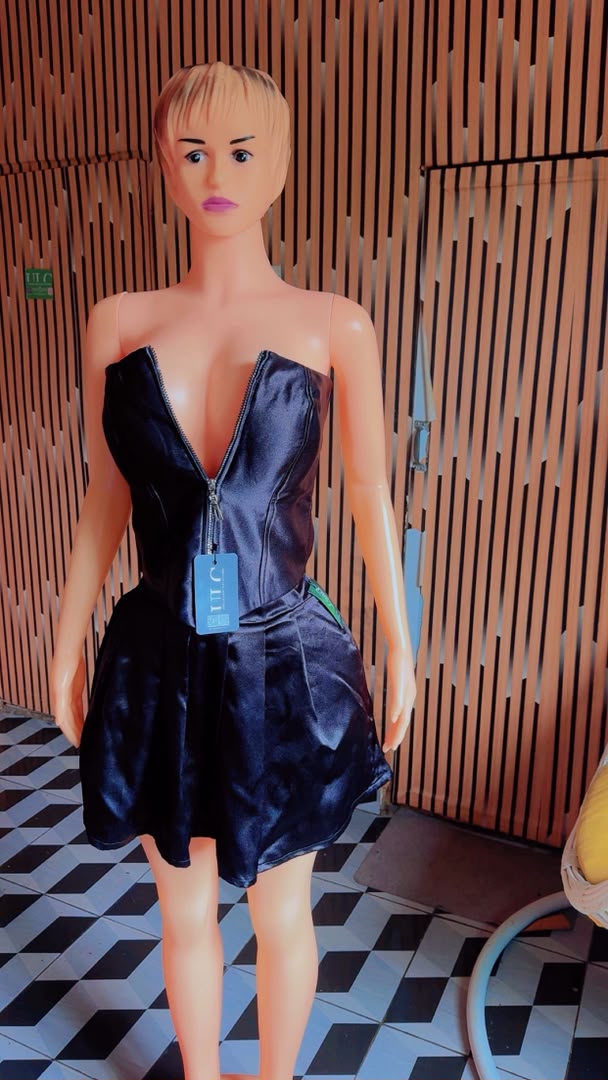 ULC Navy Satin Zip-Front Mini Dress